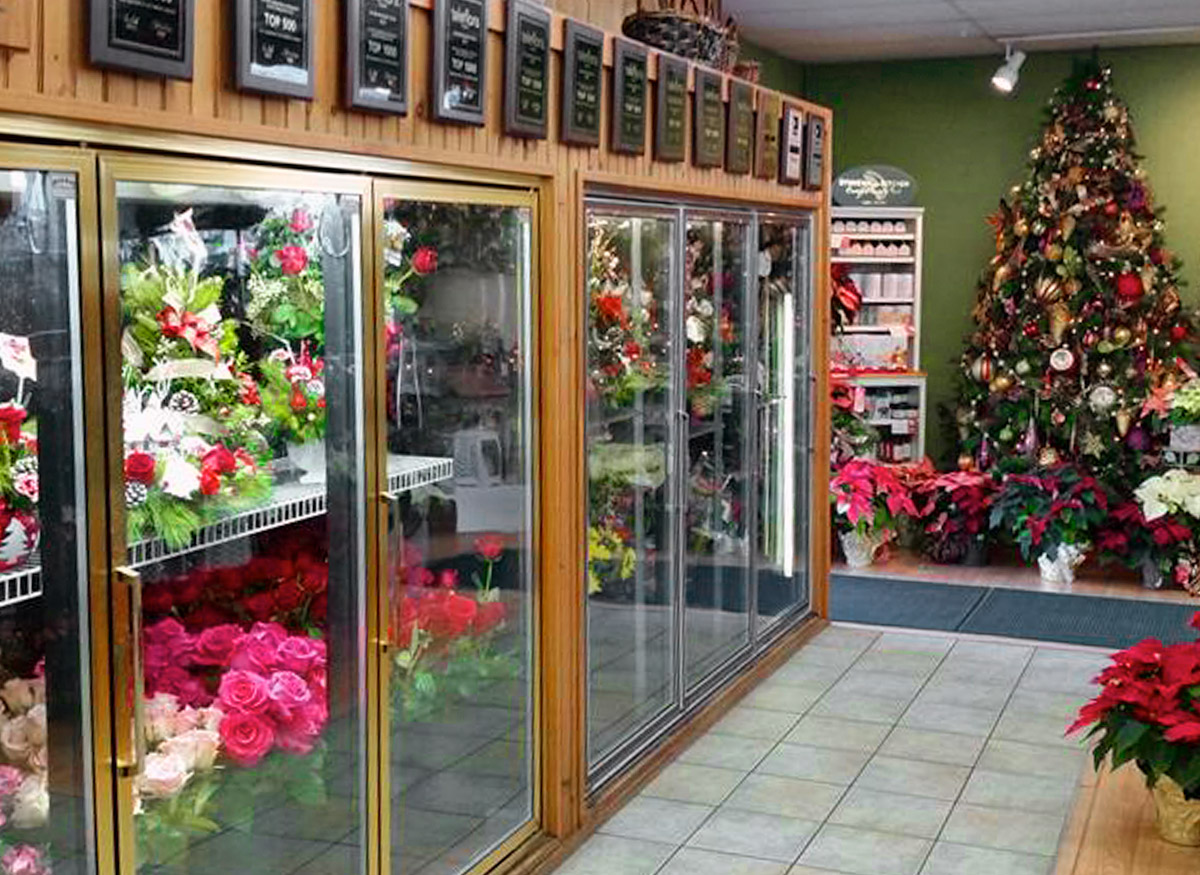 A close look at the lovely bouquets, chilling in our walk-up cooler